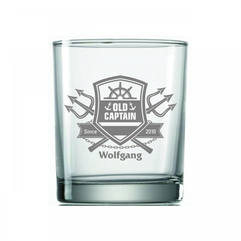 Whiskyglas Seefahrer Old Captain mit Wunschname und Jahrgang